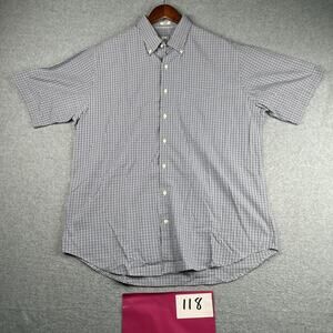 Peter Millar Shirt XL Blue Check Pocket Casual Button Up Short Sleeve Mens